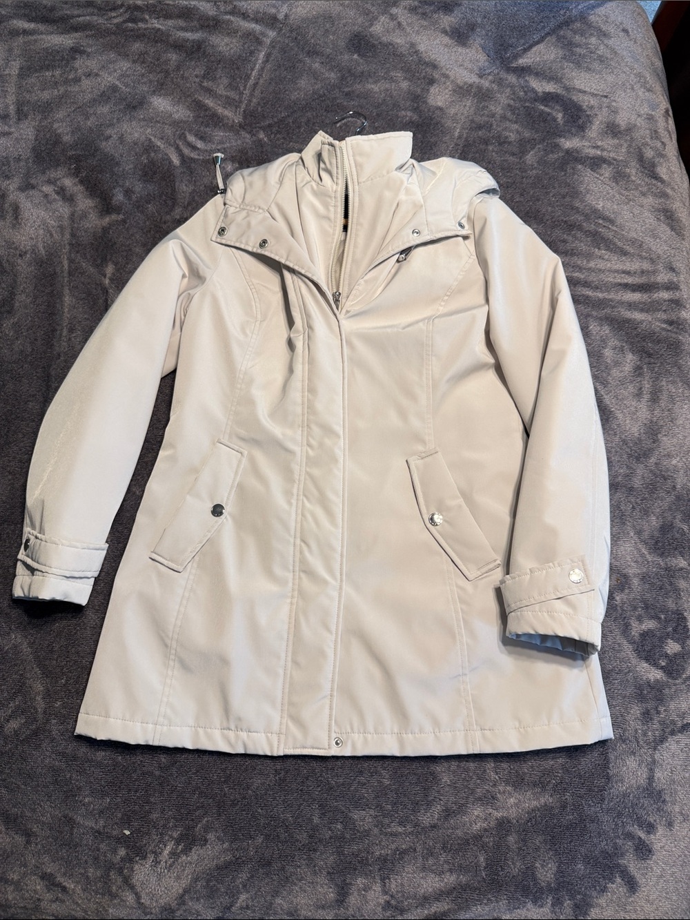 Women's Cream Waterproof Trench Coat with Hood